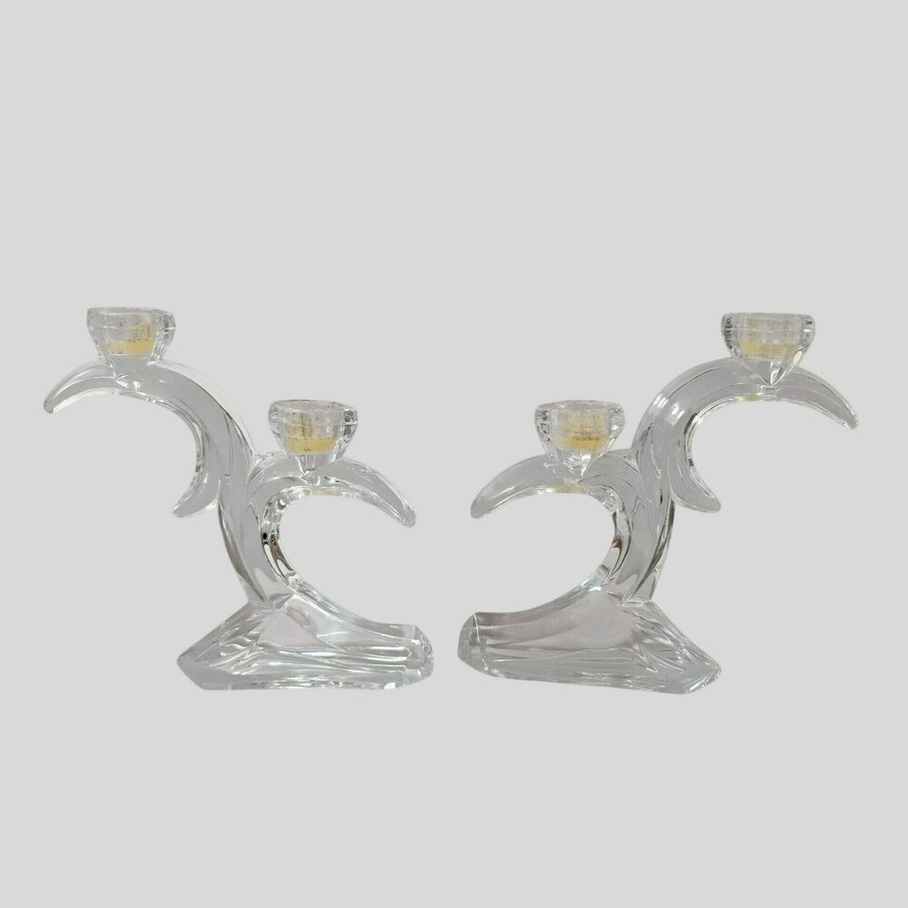 Rattenberg Bleikristall Vintage Lead Crystal Dual Candle Holders Set of 2 1980s